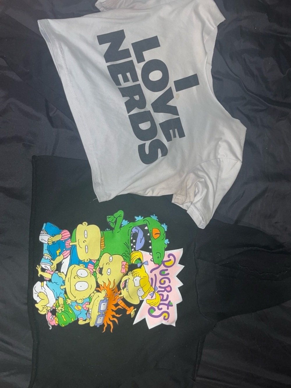 SHEIN White & Black Short Sleeve Tee Set with Multicolor Cartoon Print